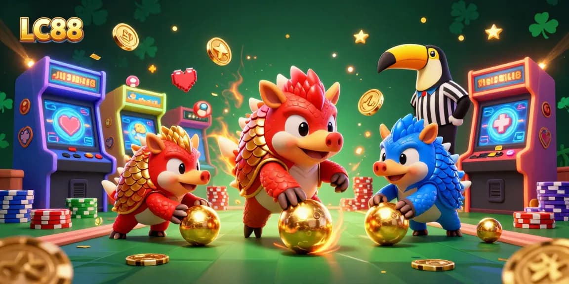 Watch LC88's lively pangolins battle through poker chips and golden balls, capturing the gaming spirit.