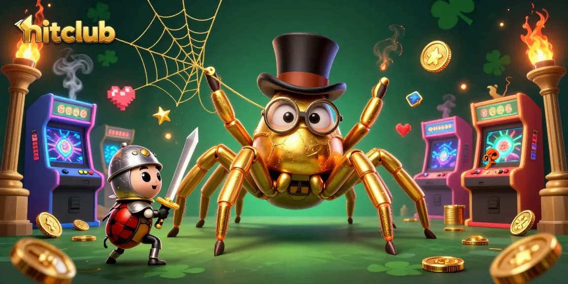 Experience hitclub's dynamic gameplay with a golden tarantula weaving rewards in a casino setting.