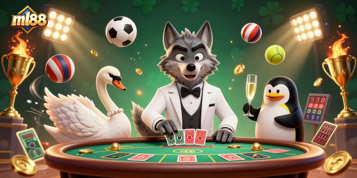 Experience the excitement of ml88 with vibrant characters and dynamic sports elements in this 3D casino illustration.