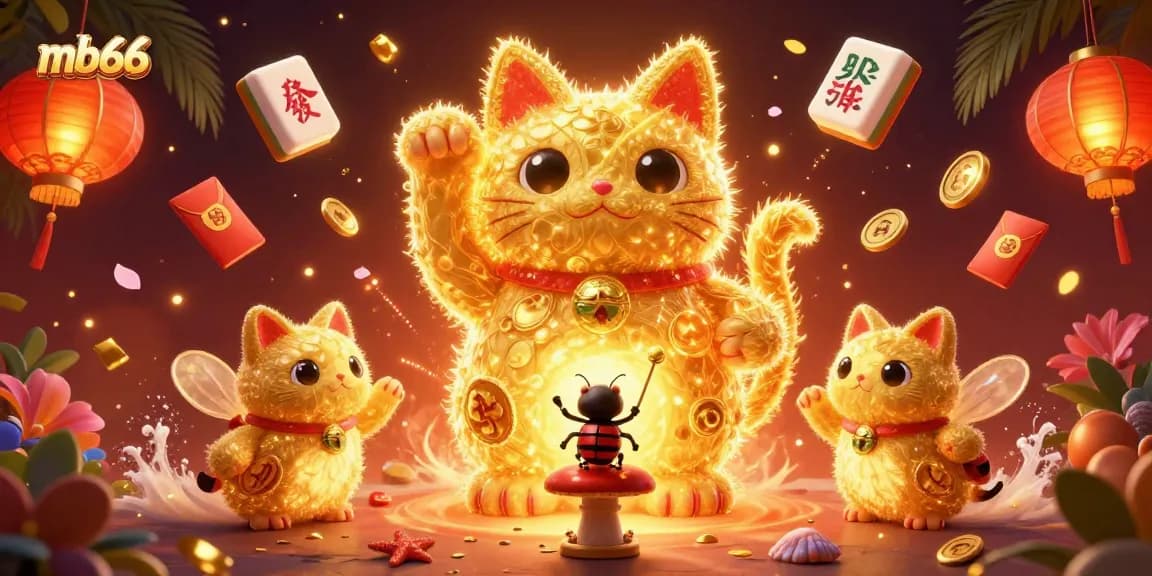 Engage with mb66's thrilling casino world, showcasing a vibrant lucky cat illustration surrounded by festive elements.