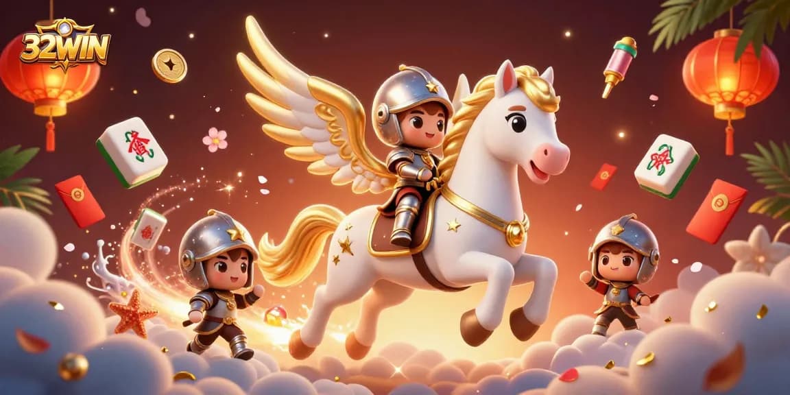 32WIN players enjoy thrilling gaming with a celestial themed illustration filled with vibrant casino symbols.