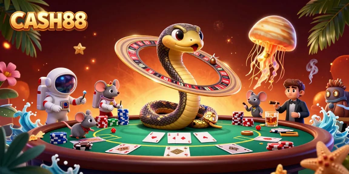 CASH88 invites players to experience vibrant casino action with astronaut mice betting on a galactic roulette wheel.