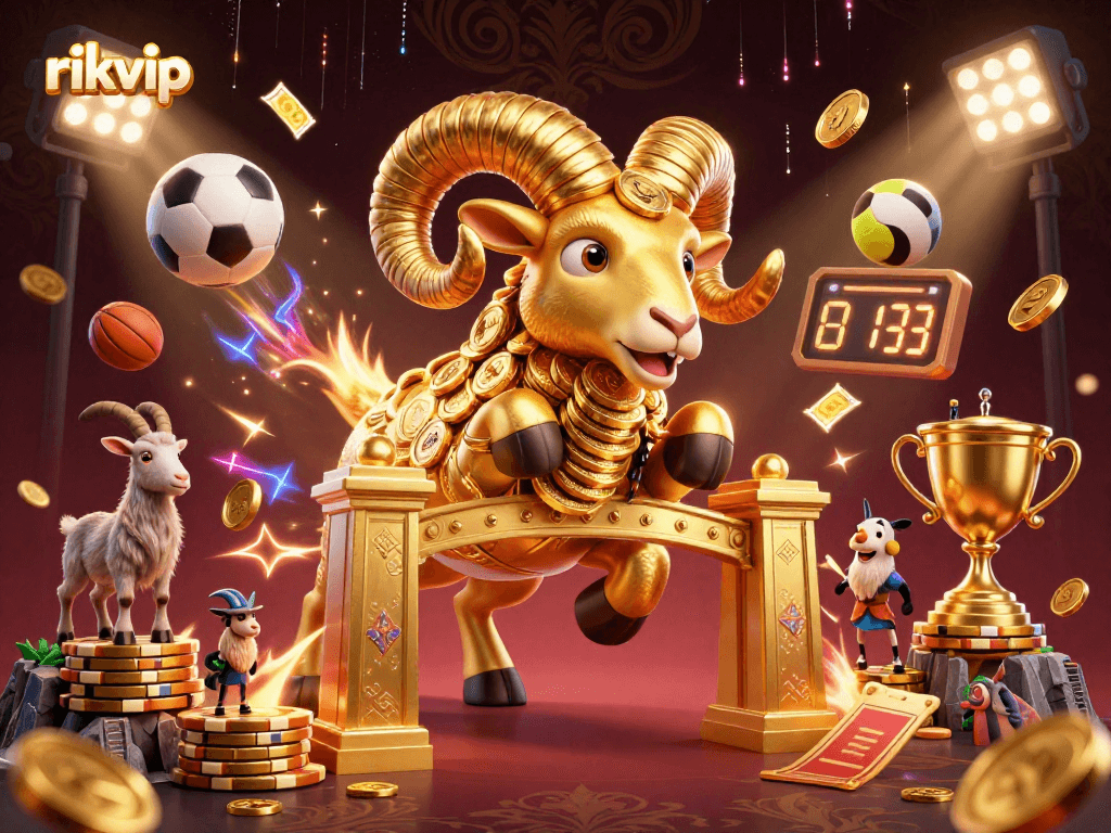 Experience the thrill of rikvip with an exhilarating casino scene filled with dynamic sports elements and golden rewards.