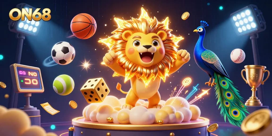 Experience thrilling gaming action with ON68, featuring dynamic sports elements and vibrant casino atmosphere.