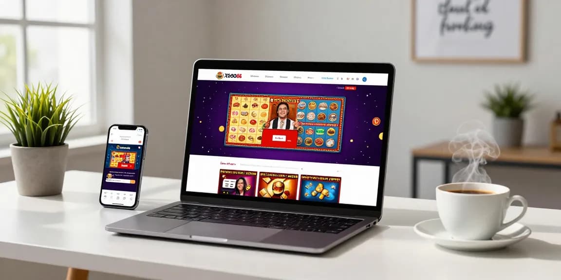 Xoso66 engaging online betting platform setup with colorful lottery displays and user interactivity in a modern home office.