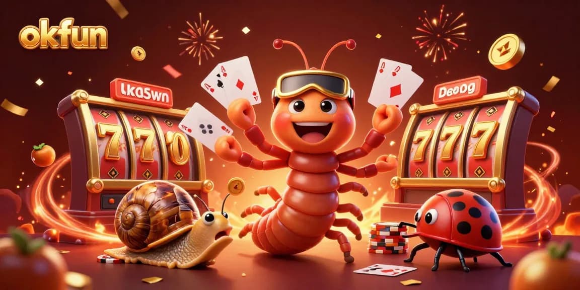 Join the fun at okfun as a millipede dealer distributes cards surrounded by vibrant casino elements.
