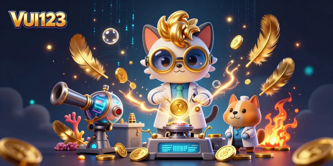 Experience the thrilling underwater action of VUI123 with vibrant scenes of gold coins, dynamic game elements, and characters in an engaging gambling adventure.