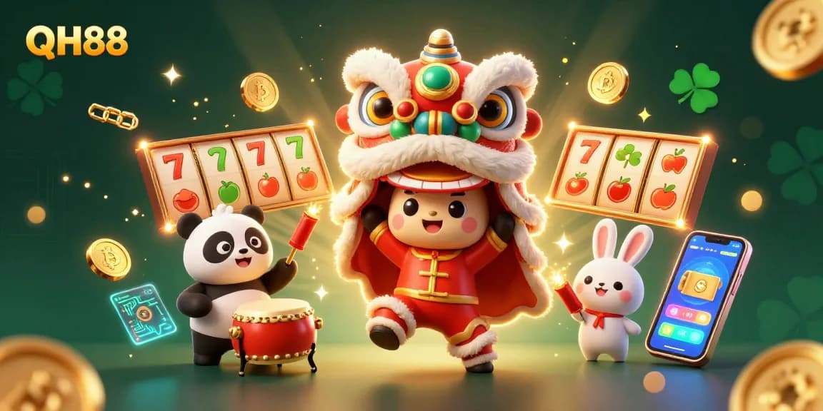 Engage in thrilling gameplay at QH88 with dynamic slot machines, lucky 7s, and festive celebration.