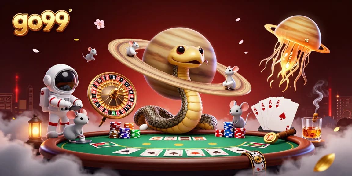 Engage with go99 in a vibrant casino scene featuring a cosmic roulette wheel and astronaut mice.