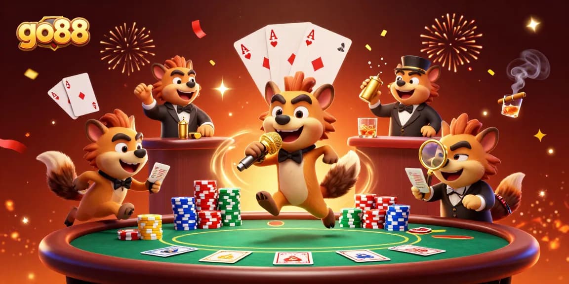 Join the fun at GO88's vibrant casino, where hyenas deliver laughs and winning hands!
