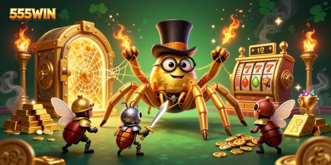 Engage with 555WIN's vibrant slot adventure featuring dynamic characters and lavish casino elements.