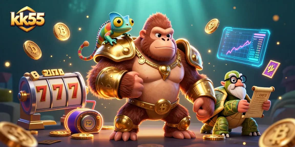 Play and win with kk55 in an exciting 3D casino illustration, featuring thrilling gaming elements.