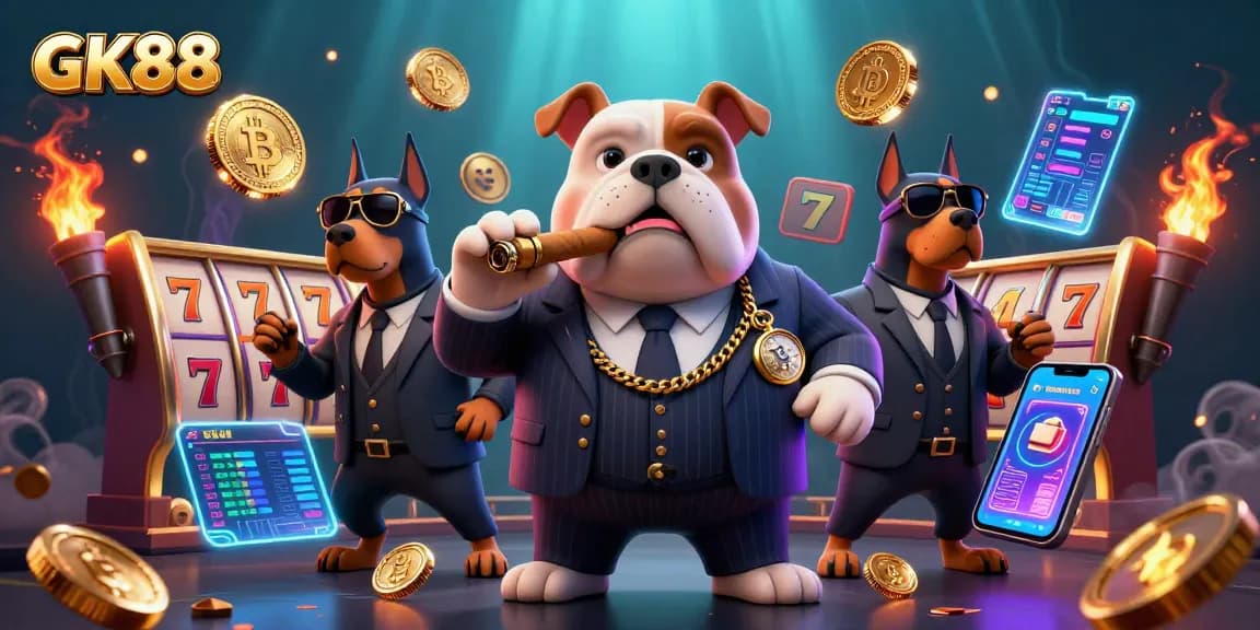Experience GK88 with a cinematic 3D scene featuring vibrant casino elements and characters.
