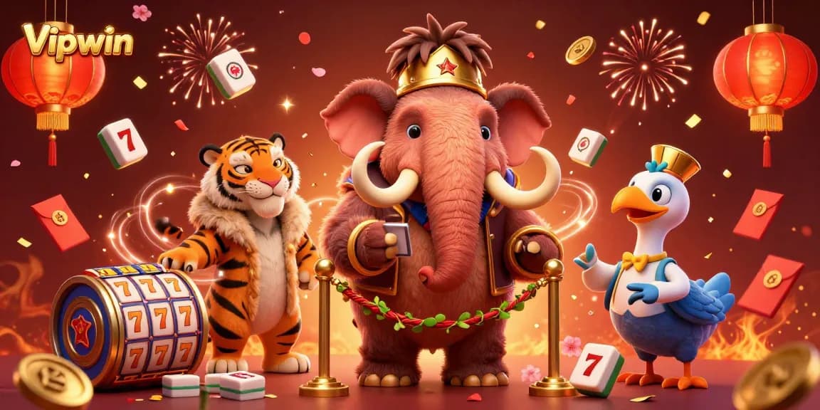 Experience the excitement of Vipwin as a 3D scene filled with casino elements and lively characters.