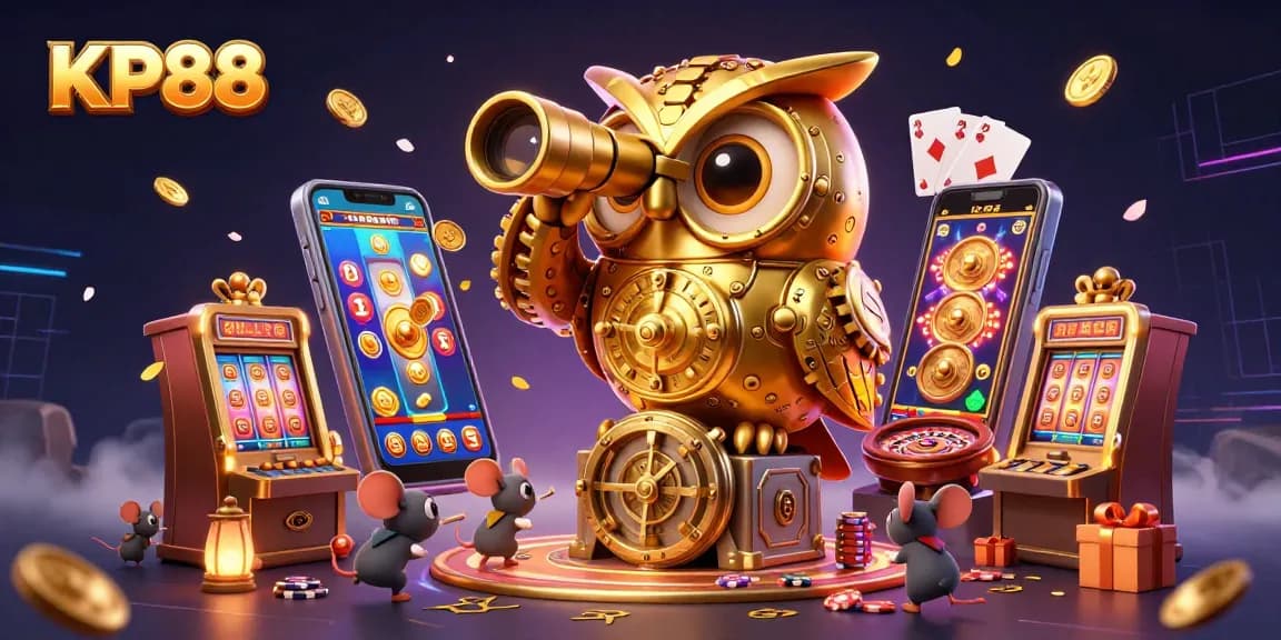 Spin the reels at KP88 with prizes overflowing from a vibrant, whimsical casino scene.