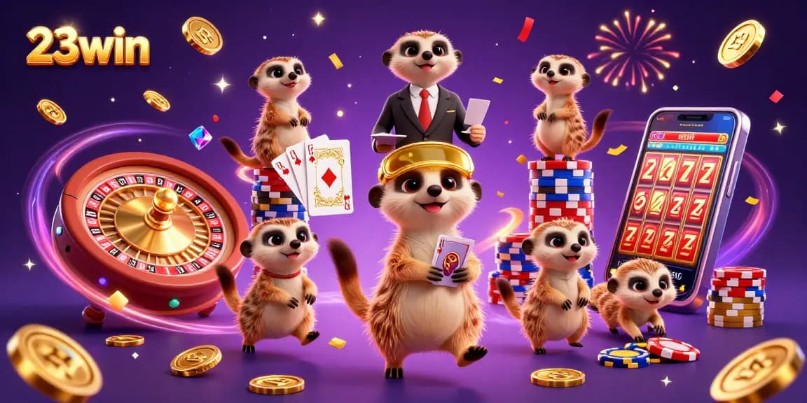 Experience thrilling gaming action at 23win with an exciting casino scene filled with meerkats!
