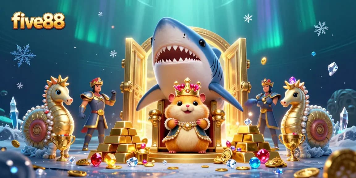 Experience thrilling adventures with five88’s vibrant casino illustration featuring a golden hamster king.