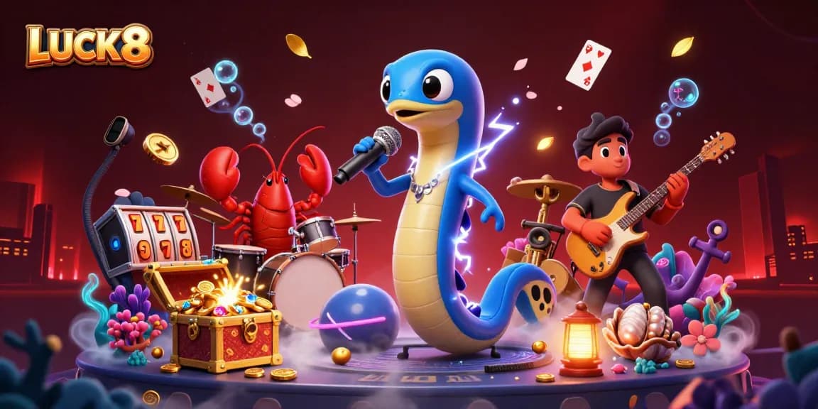 LUCK8 showcases an explosive underwater casino scene with lively characters and treasure-filled excitement.