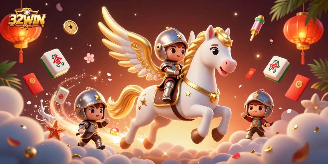 32WIN players enjoy thrilling gaming with a celestial themed illustration filled with vibrant casino symbols.