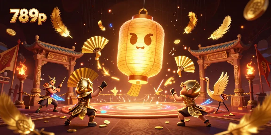 Experience thrilling gaming at 789p with lively lantern spirits above a vibrant casino.