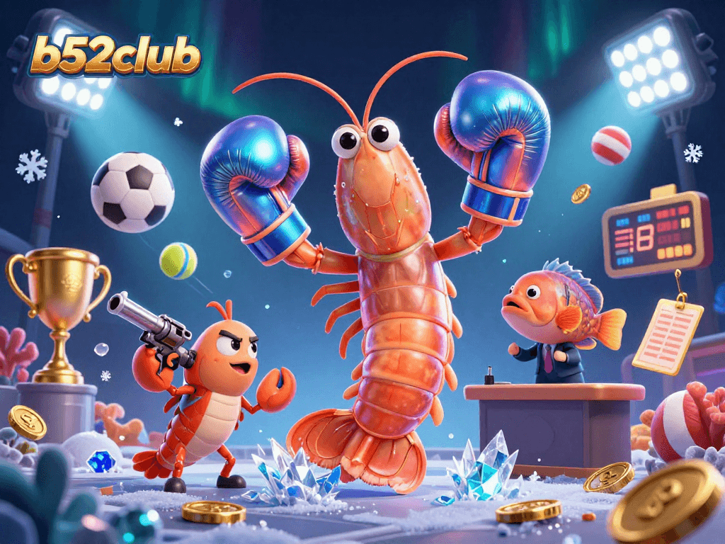 B52club engages players with vibrant 3D illustration of casino sports themed action showcasing energetic characters and exciting elements.