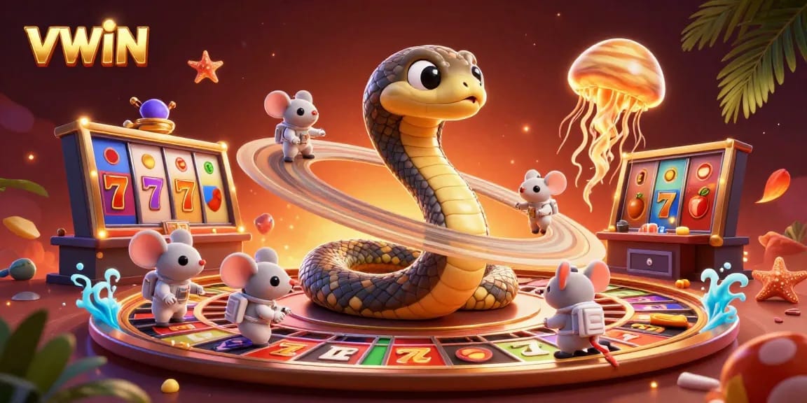 Experience thrilling jackpots at VWIN with vibrant casino illustrations showcasing exciting slot games.