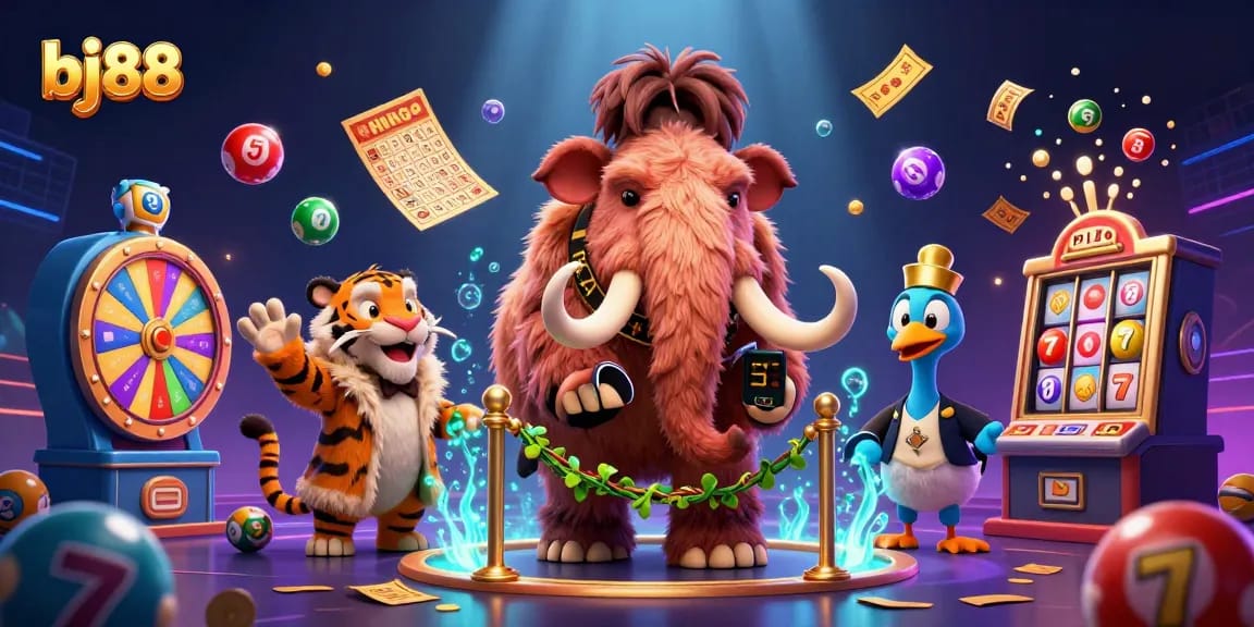 Experience thrilling gameplay at bj88 with vibrant lottery balls and engaging characters in a lively casino scene.
