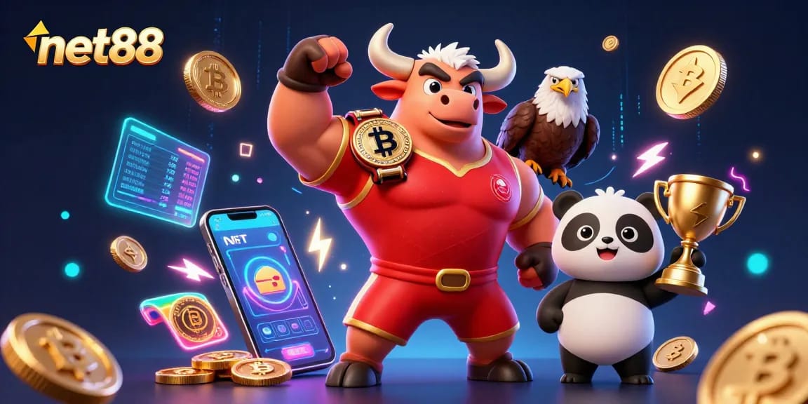 Win big with net88 in this vibrant 3D casino illustration showing exciting gambling elements.