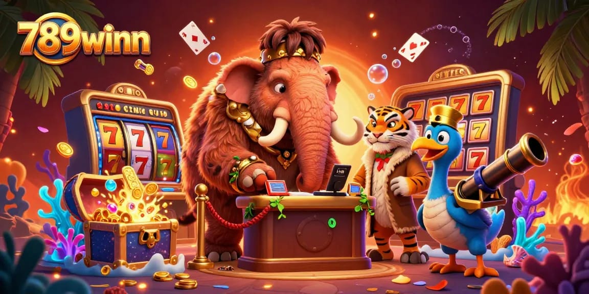Experience the excitement of 789winn with a vibrant casino scene featuring lucky symbols and characters.