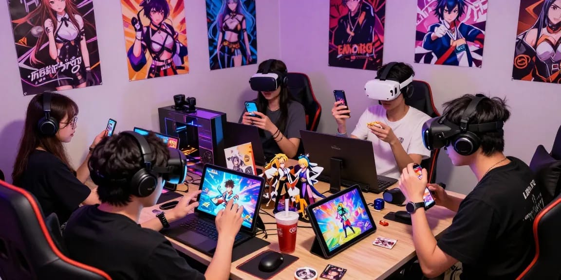 Players engaging with exciting hentai games on multiple devices in a cozy gaming setup.