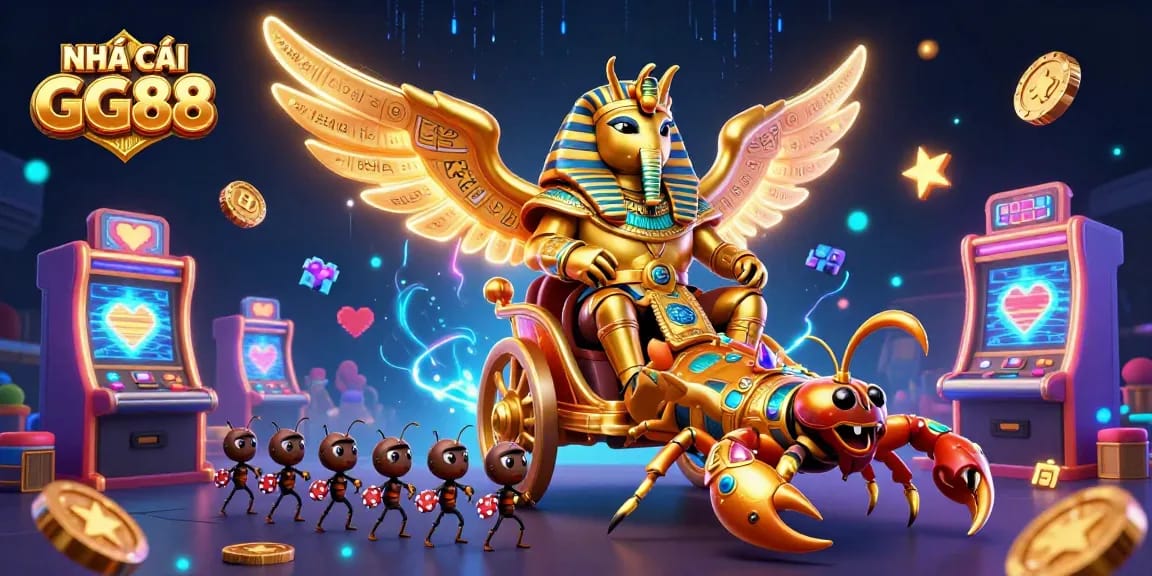 Experience the excitement at NHÀ CÁI GG88 with this vibrant casino-themed illustration.