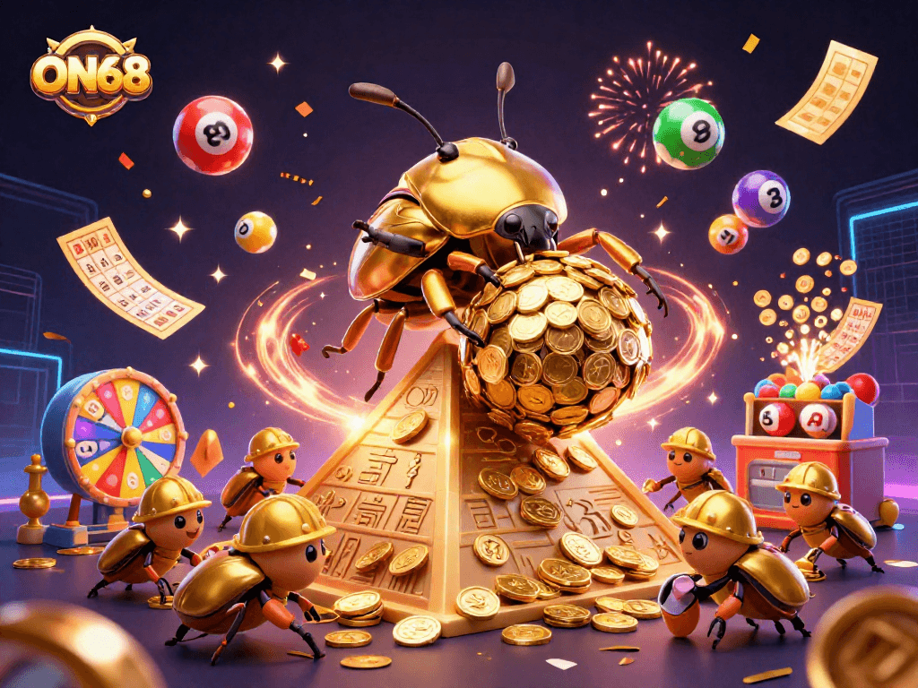 Experience thrilling wins at ON68 with golden beetles and exciting lottery elements.