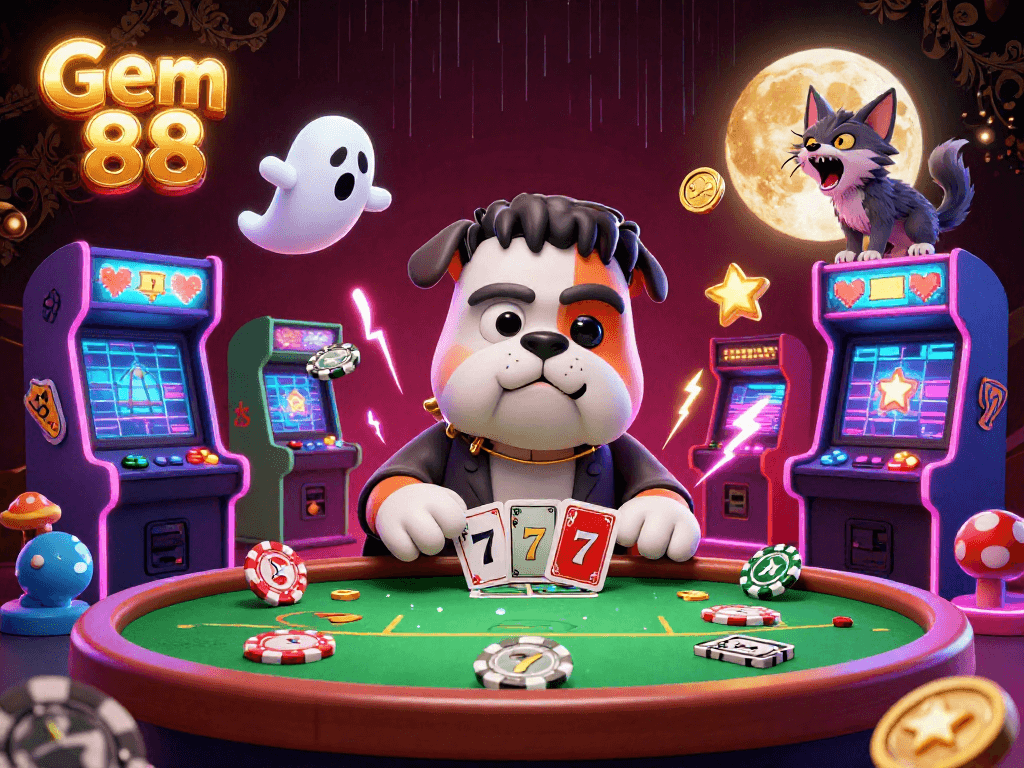 Engage in thrilling gameplay at Gem 88 with poker and slot themes featuring Halloween characters.