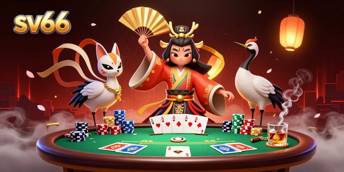 Experience thrilling action at sv66 with vibrant characters and poker elements in a rich casino scene.