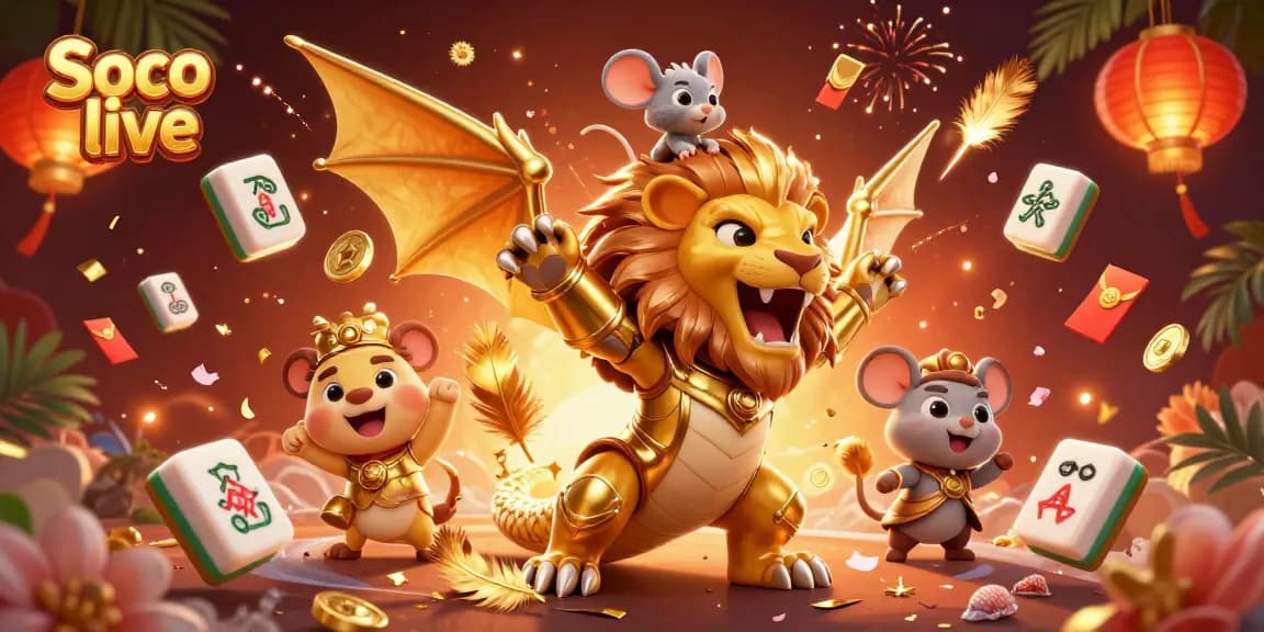 Soco live shines as a dynamic online gaming experience with a roaring chimera and festive gambling elements.