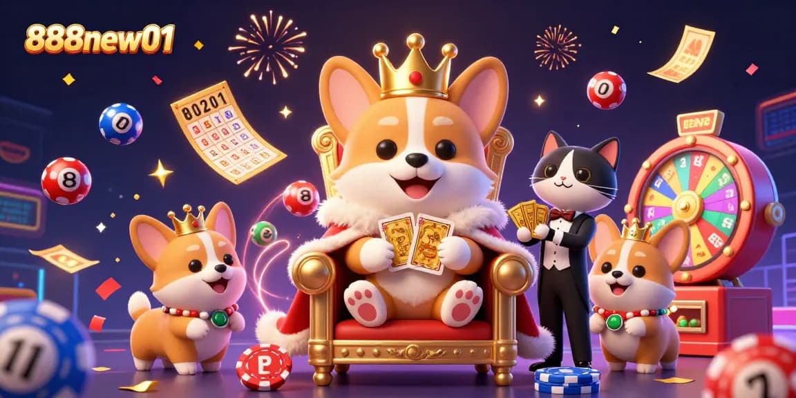 Experience thrilling fun with 888new01 as the royal corgi reigns over a vibrant casino kingdom!