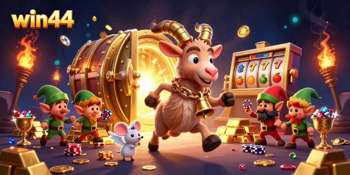 Experience thrilling gameplay on win44 with action-packed characters stealing poker chips in a festive casino scene.