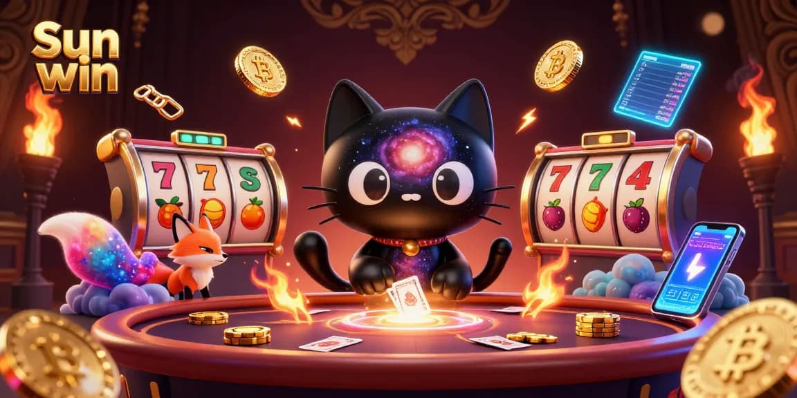 Engage in exciting gameplay at Sun win with cosmic characters amidst glittering casino elements.