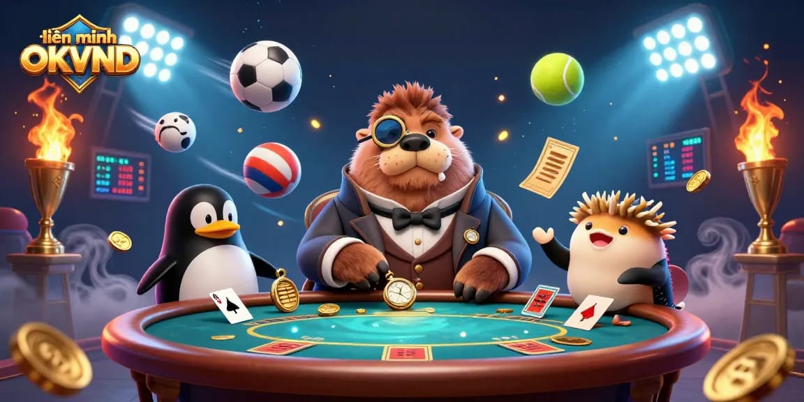 Experience thrilling poker action at liên minh OKVND with a cartoon walrus and his bluffing pufferfish friend.