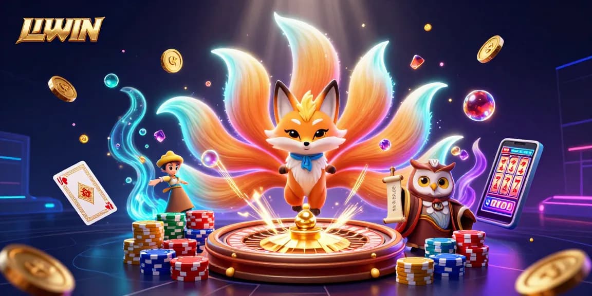 Engage with LLWIN's vibrant casino atmosphere featuring a radiant nine-tailed fox and winning elements.