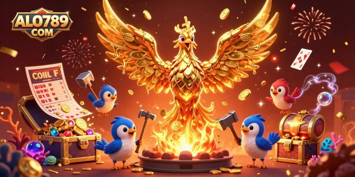 Engage in thrilling bets with ALO789 COM's golden phoenix and vibrant sports elements.