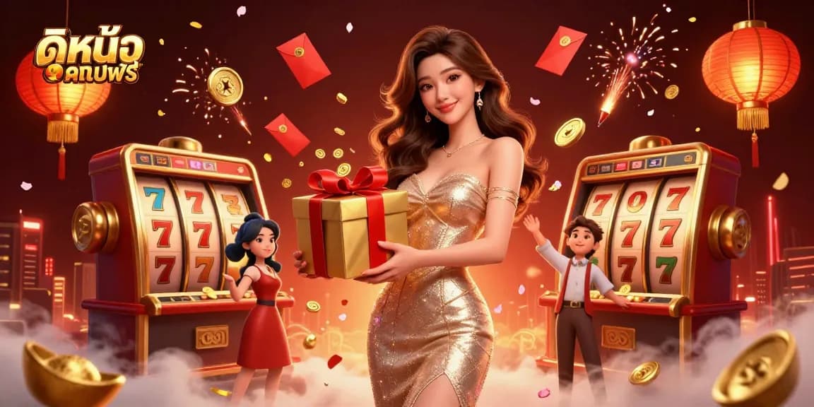 Experience ดูหนังออนไลน์ฟรี with immersive casino elements like slot machines and celebration themes.