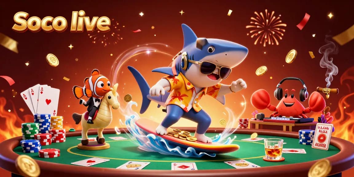 Experience the thrill of Soco live with a vibrant casino scene featuring a shark and clownfish.