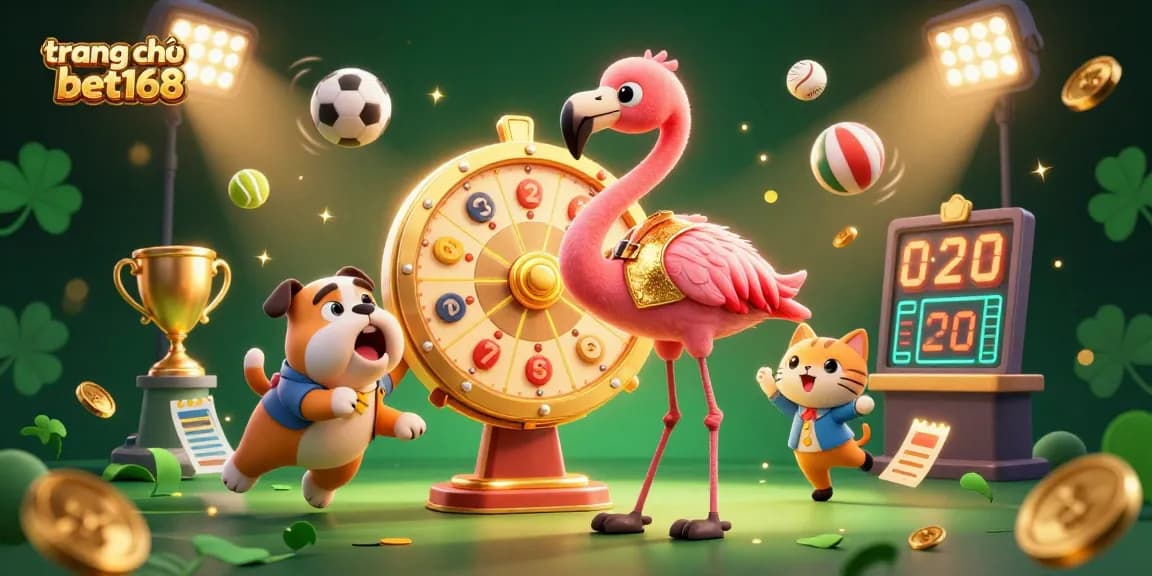 Win big at trang chủ bet168 with an exciting game show scene filled with sports elements and golden prizes.