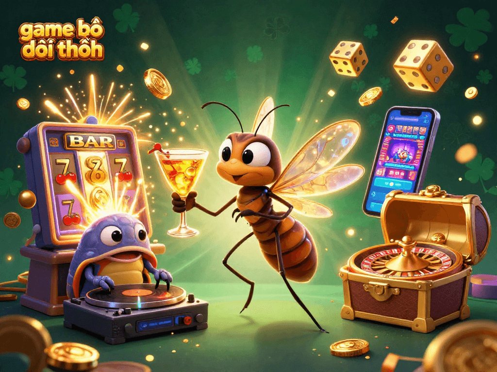 Engage with exciting game bài đổi thưởng in this vivid 3D casino scene featuring a unique mascot and dynamic elements.