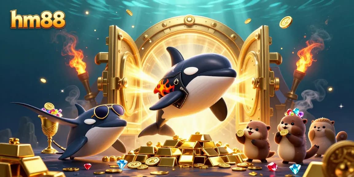 Experience the excitement of winning with hm88, featuring an orca and sea otters amidst gold treasures.