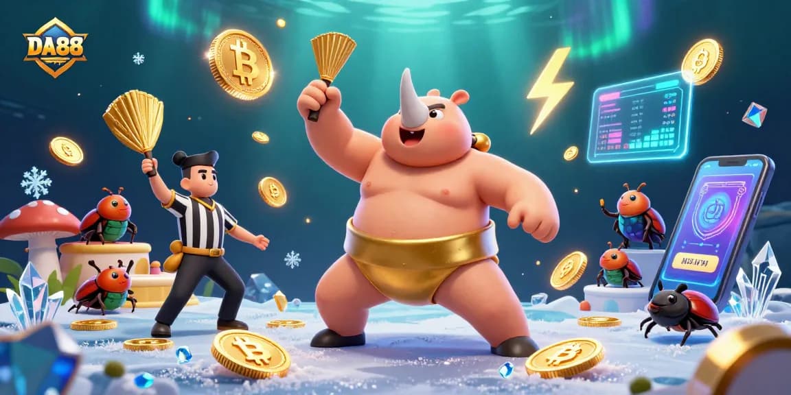 Engage with DA88 through a thrilling 3D sumo-inspired casino adventure featuring coins and crypto elements.