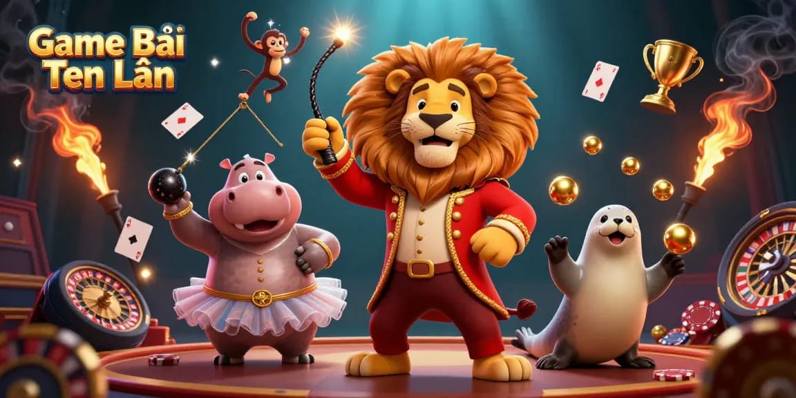 Play Game Bài Tiến Lên with a lively scene featuring colorful characters and casino elements.