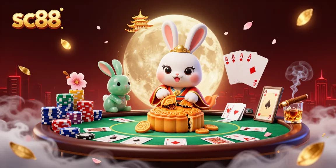 Experience thrilling poker adventures as sc88 reveals moon rabbit charm with chips and casino features.
