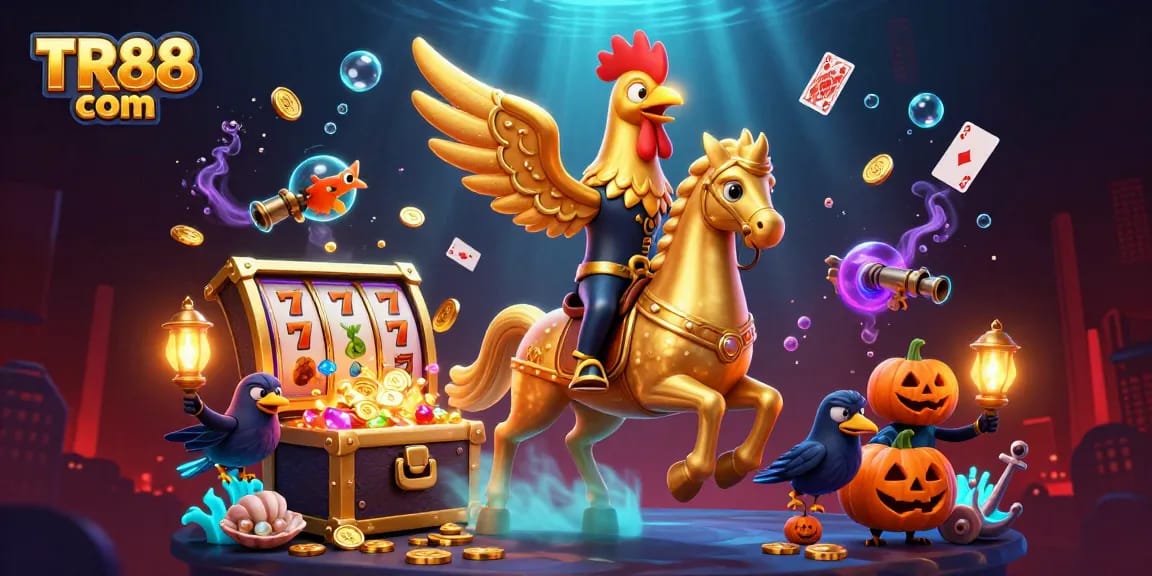 Excite players at TR88 com with a vibrant casino scene featuring gold coins and treasures.